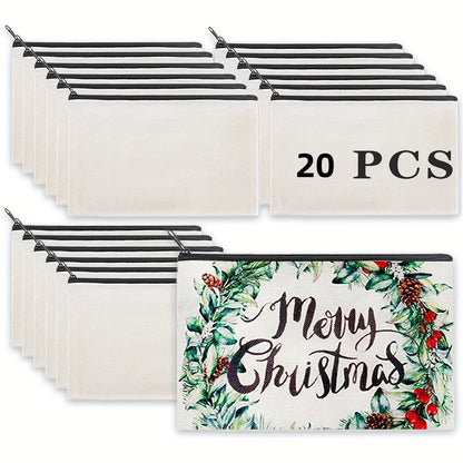 Blank Sublimation Canvas Makeup Bags, Unfinished DIY Heat Transfer Pencil Cases with Clear Window, Ready for Your Custom Design