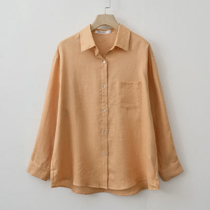 Veloura Summer Autumn Long sleeve Linen oversized blouse Basic Shirt