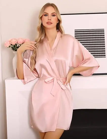 Satin Robe Female Intimate Lingerie Sleepwear Silky Bridal Wedding Gift Casual Kimono Bathrobe Gown Nightgown Sexy Nightwear