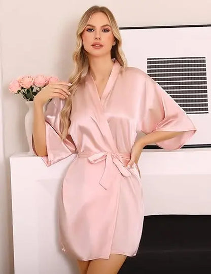 Satin Robe Female Intimate Lingerie Sleepwear Silky Bridal Wedding Gift Casual Kimono Bathrobe Gown Nightgown Sexy Nightwear