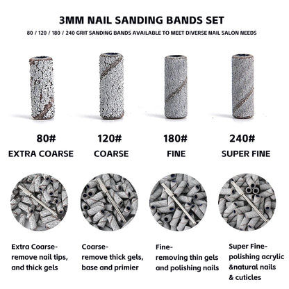 3mm Nail Sanding Bands-80/120/180/240 Grit Mini Nail Drill Bit Electric Nail File Accessory Polishing Manicure Tool 50 2030