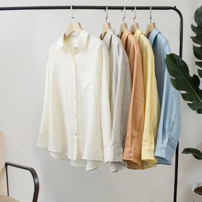 Veloura Summer Autumn Long sleeve Linen oversized blouse Basic Shirt