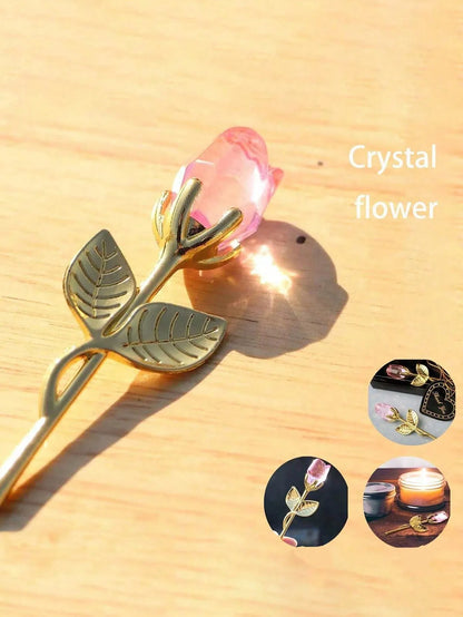 Glass Rose Mini Crystal Flower Artificial Flowers,Mini Crystal Gift Box Decoration Red Rose Flower Artificial Flowers Party Gift For Women, Glass Rose Mini Crystal Flower Artificial Flowers Wedding Party Gift Room Ornament Of