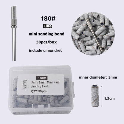 3mm Nail Sanding Bands-80/120/180/240 Grit Mini Nail Drill Bit Electric Nail File Accessory Polishing Manicure Tool 50 2030