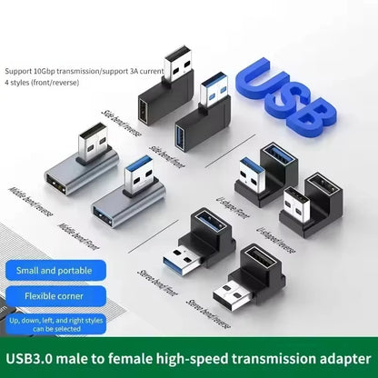 NNBILI USB3.0 Male to Female Right Angle Extension Adapter 90 Degree USB Connector Elbow Adapter 10Gbps For Laptop PC Converter
