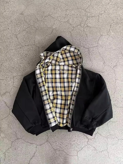 Winter Casual Plaid Print Hoodie Women's Warm Zip-Up Double-Sided Wear Sweatshirt Female Fashion Trendy Loose Hooded 2025 New
