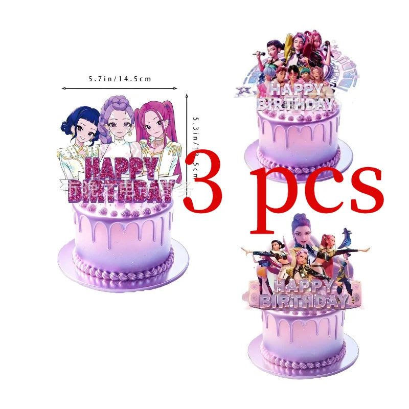K P Foil Balloon Set Girl Group 1-9 Number & Purple Star Balloons Character Cake Toppers for Birthday Party & Photo Props