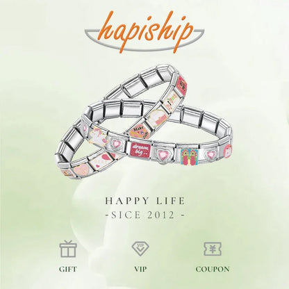 Hapiship 2024 Original Graduate Makeup Anniversary CZ Italian Links Charm Fit 9mm Stainless Steel Bracelet DIY Making DJ1011-A