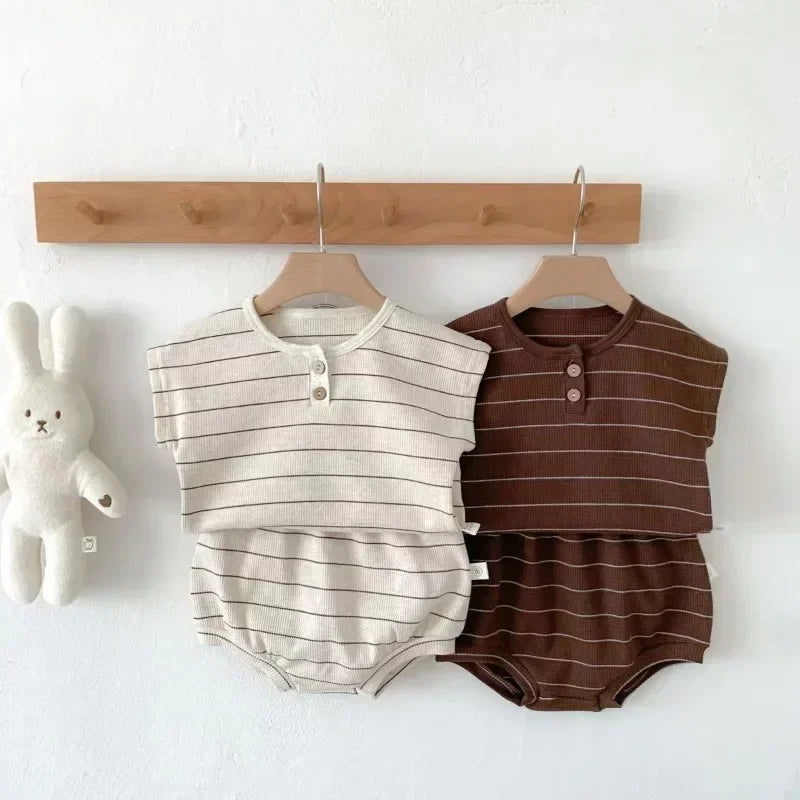 DGUKYM Summer 2pcs Sports Style Baby Boys Girls Stripe T-shirt and Shorts Clothing Set Soft Lining Infant Baby Clothes Outfits