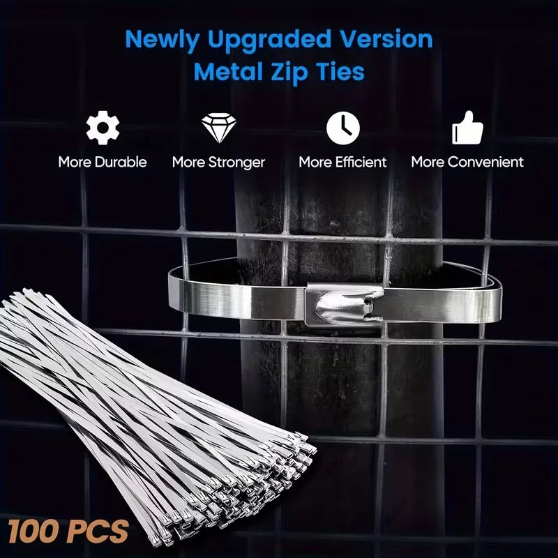 20pcs 10in Stainless Steel Zip Ties | Rustproof Heavy Duty Cable Ties for Automotive, Machinery, Outdoor