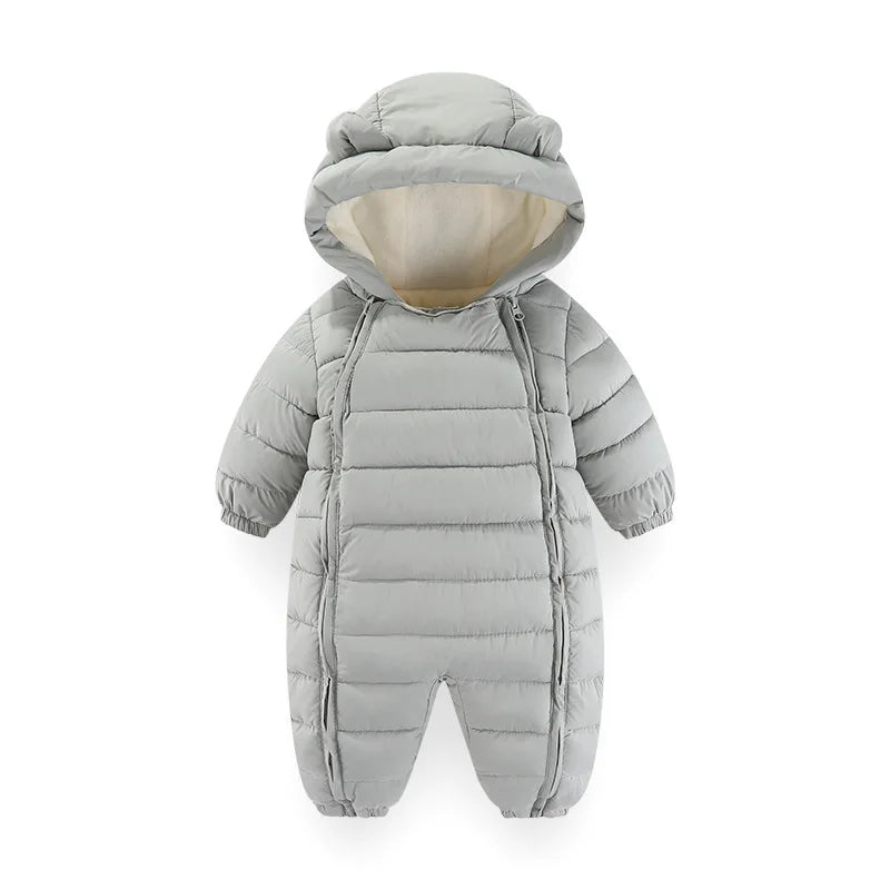 OLEKID 2025 Autumn Winter Baby Overalls Plus Velvet Hooded Warm Baby Girl Jumpsuit Toddler Boys Rompers Infant Newborn Sleepwear