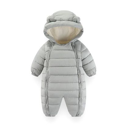 OLEKID 2025 Autumn Winter Baby Overalls Plus Velvet Hooded Warm Baby Girl Jumpsuit Toddler Boys Rompers Infant Newborn Sleepwear