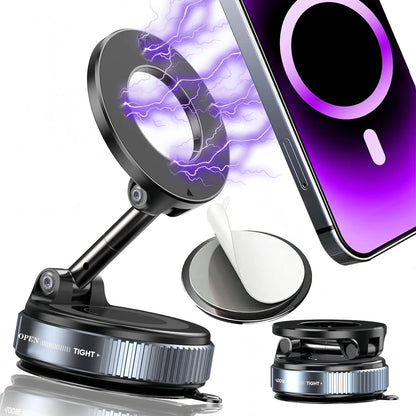 Upgraded Foldable Magnetic Car Phone Mount – 360° Rotatable, Dashboard Suction Cup, with Extra Mount Pad & Adjustment Wrench