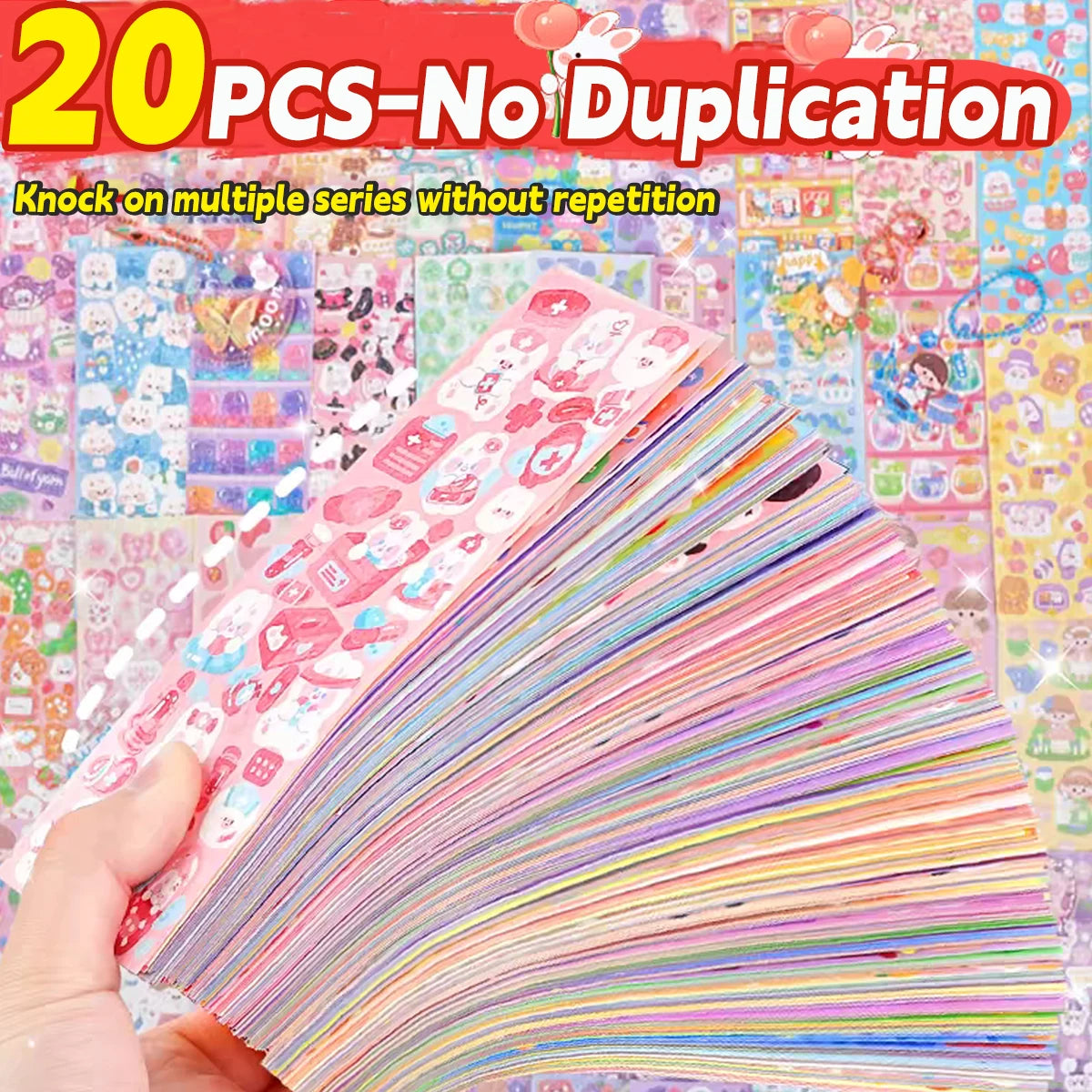 20-200 PCS Cute Stickers Goo Card Kawaii Cartoon Laser Sticker No repeat for Diary DIY School Students Decoration Stationery