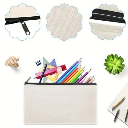 Blank Sublimation Canvas Makeup Bags, Unfinished DIY Heat Transfer Pencil Cases with Clear Window, Ready for Your Custom Design