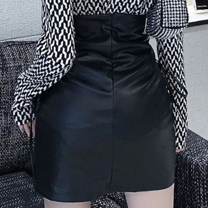 Veloura Black Leather Mini Skirts Women