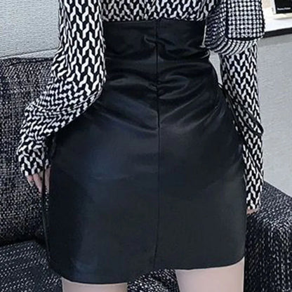 Veloura Black Leather Mini Skirts Women