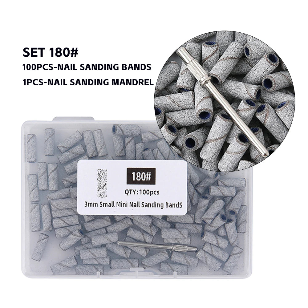 3mm Nail Sanding Bands-80/120/180/240 Grit Mini Nail Drill Bit Electric Nail File Accessory Polishing Manicure Tool 50 2030