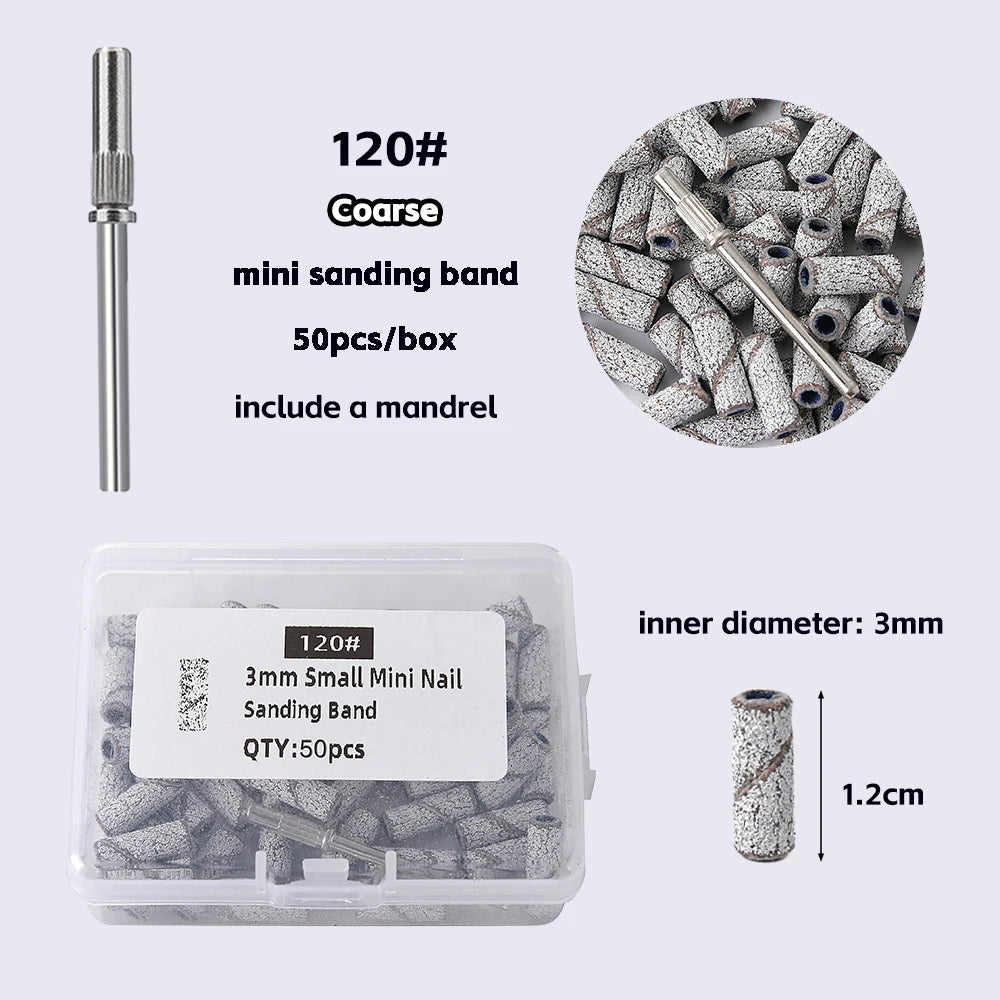 3mm Nail Sanding Bands-80/120/180/240 Grit Mini Nail Drill Bit Electric Nail File Accessory Polishing Manicure Tool 50 2030