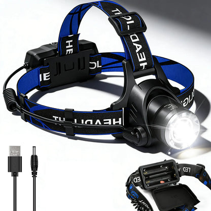 Rechargeable Powerful LED Headlamp with Zoomable Headlight - Outdoor Waterproof High Lumen Work Head Light use 18650 battery