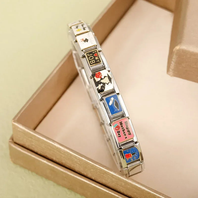 Hapiship 2024 Original Graduate Makeup Anniversary CZ Italian Links Charm Fit 9mm Stainless Steel Bracelet DIY Making DJ1011-A