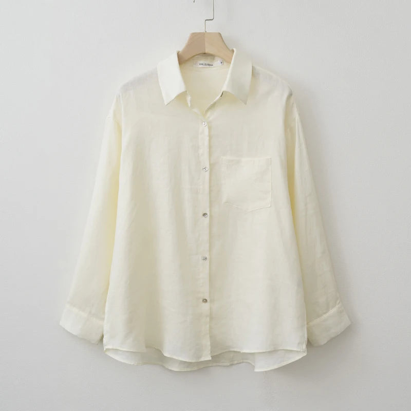 Veloura Summer Autumn Long sleeve Linen oversized blouse Basic Shirt