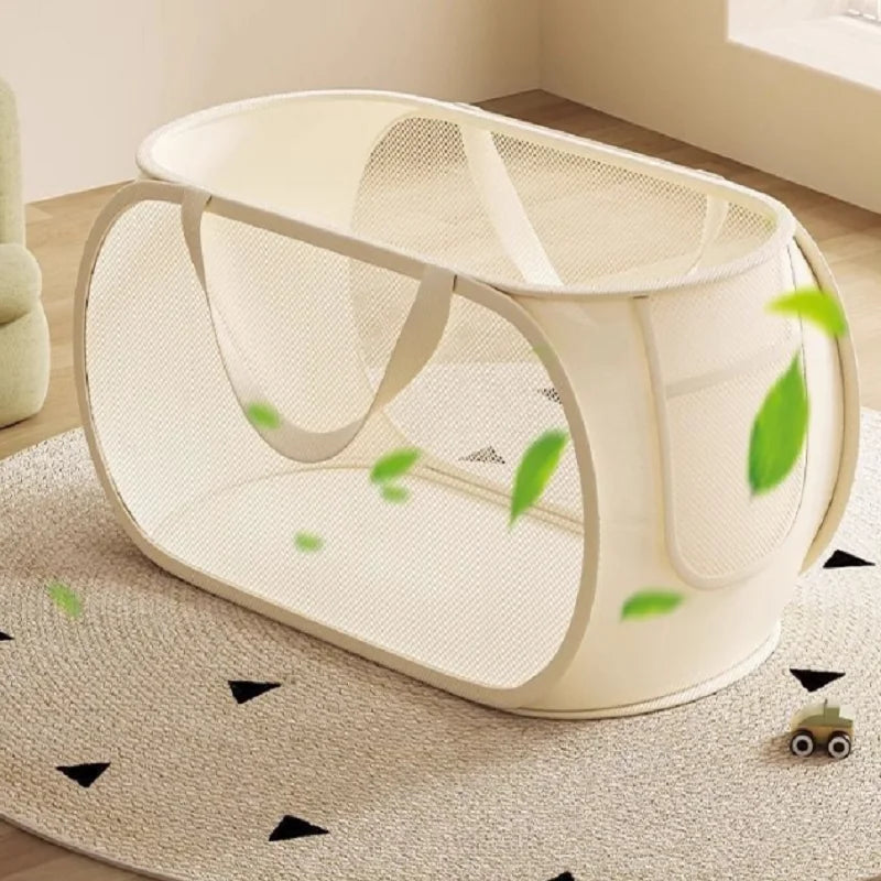 Foldable Mesh Toy Storage Basket, Large Breathable Mesh Laundry Hamper with Handles, Vertical & Horizontal Dual Styles Kids Toy