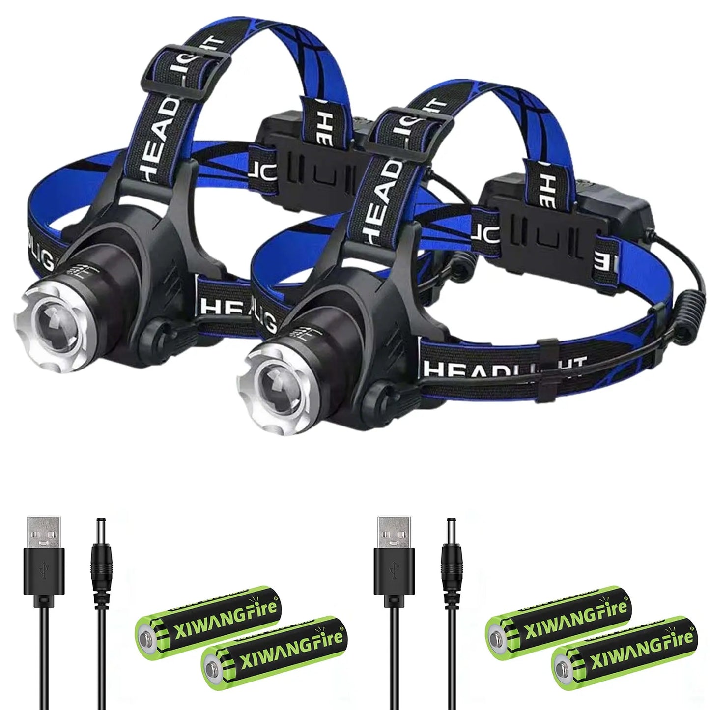 Rechargeable Powerful LED Headlamp with Zoomable Headlight - Outdoor Waterproof High Lumen Work Head Light use 18650 battery