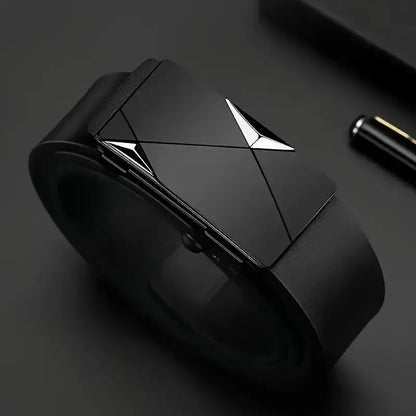 PU Leather Automatic Belt for Men, Ratchet Buckle Casual Formal Strap for Work Business Party Daily Gift