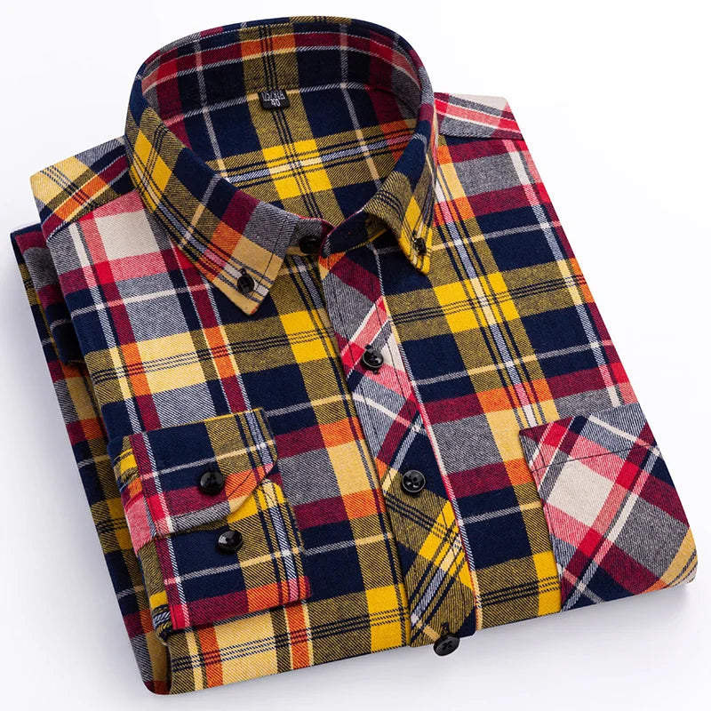 Pure Cotton Men's Plaid Shirt Long Sleeve Regular Fit Men Casual Oversized Shirt Leisure Autumn Male Blouse New Plus Size