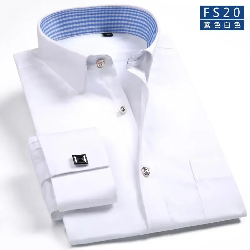 Men's French Cuff Dress Shirt  Long Sleeve Formal Business Buttons Male Shirts Regular Fit Cufflinks Shirt Plus size 6XL