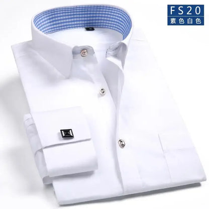 Men's French Cuff Dress Shirt  Long Sleeve Formal Business Buttons Male Shirts Regular Fit Cufflinks Shirt Plus size 6XL
