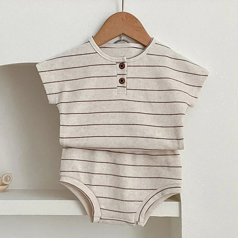 DGUKYM Summer 2pcs Sports Style Baby Boys Girls Stripe T-shirt and Shorts Clothing Set Soft Lining Infant Baby Clothes Outfits