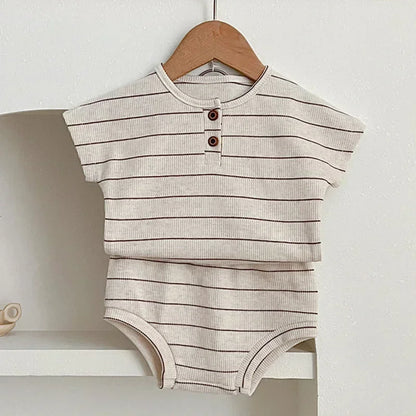 DGUKYM Summer 2pcs Sports Style Baby Boys Girls Stripe T-shirt and Shorts Clothing Set Soft Lining Infant Baby Clothes Outfits