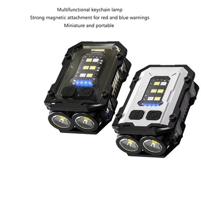 LED Mini Portable Keychain Lamp Multi-functional Strong Magnet COB Flashlight Emergency Lighting and Warning Light