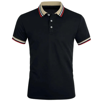 Men Summer Solid Casual Office Breathable Cotton Polo Shirt Fashion Brand Male Business High Quality Striped Short Sleeve Top