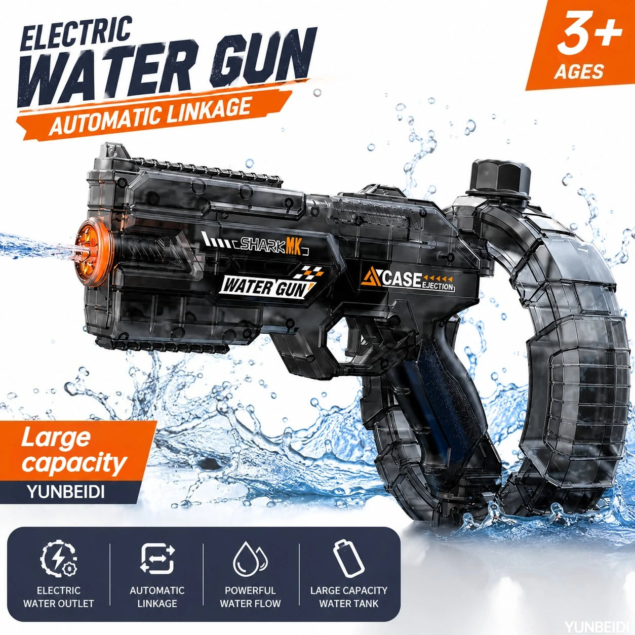 Electric Water Gun with Flashing Function That Continuously Delivers Powerful Water Spray Summer Outdoor Toy Children's Gift