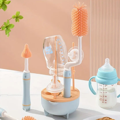 Portable 6 in 1 Baby Bottle Cleaner Set with Drying Rack 2 Silicone Baby Bottle Brushes Straw Brush Nipple Brush & Storage Box