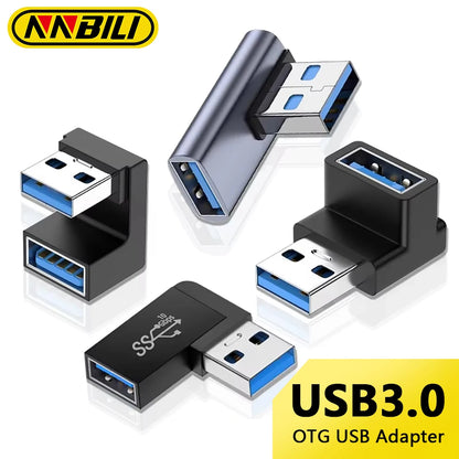 NNBILI USB3.0 Male to Female Right Angle Extension Adapter 90 Degree USB Connector Elbow Adapter 10Gbps For Laptop PC Converter
