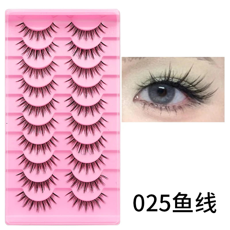DINGSEN Cat Eye Lashes 10pairs False Eyelashes Natural Eyelashes Anime Winged Clear Band Lashes Fake Eyelash Manga Lashes Makeup