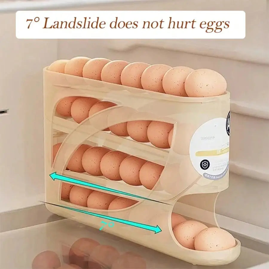 1pc Light Transparent 4-Tier Sliding Egg Dispenser, Automatic Rolling Shatterproof Holder For Fridge & Countertop, Easy-Clean, Washable, Industrial Food Supply Equipment,Space-Saving Refrigerator Side Door Storage Rack For Ki