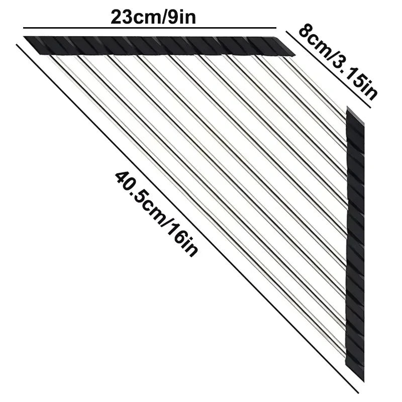 Roll Up Triangle Dish Drying Rack Foldable Stainless Steel Kitchen Sink Organizer Corner Sponge Rag Holder
