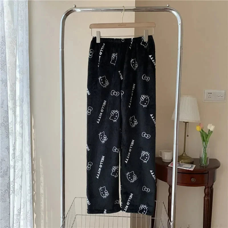 Y2K Hello Kitty pajamas anime women's pajamas Cartoon Fashion Home Sleepwear Trousers Leisure Home Clothing Winter Trouser