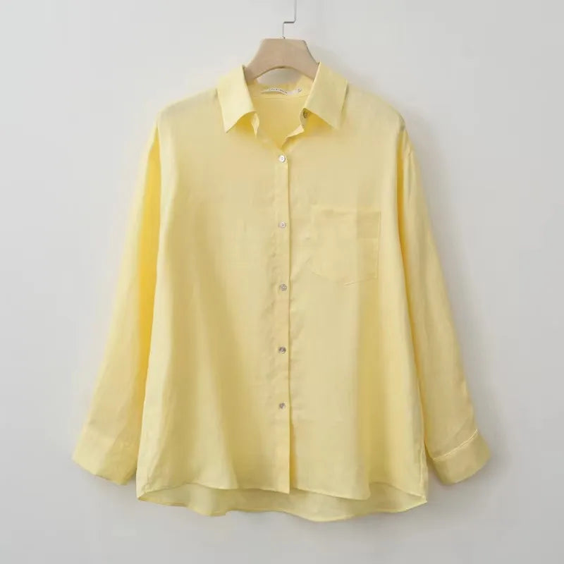 Veloura Summer Autumn Long sleeve Linen oversized blouse Basic Shirt
