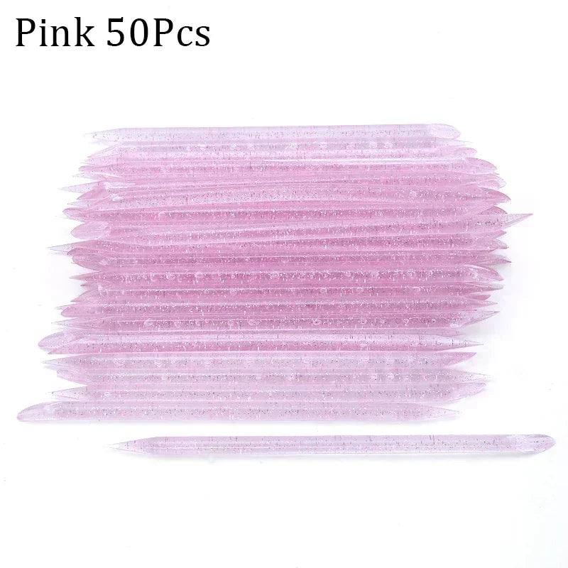 50/100pcs Reusable Double-Ended Crystal Cuticle Pusher – Professional Nail Art Tool for Cuticle Removal & Manicure Accessories