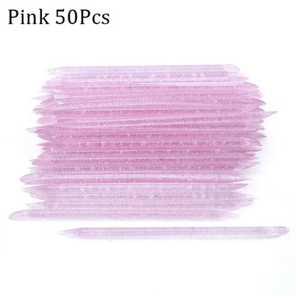 50/100pcs Reusable Double-Ended Crystal Cuticle Pusher – Professional Nail Art Tool for Cuticle Removal & Manicure Accessories