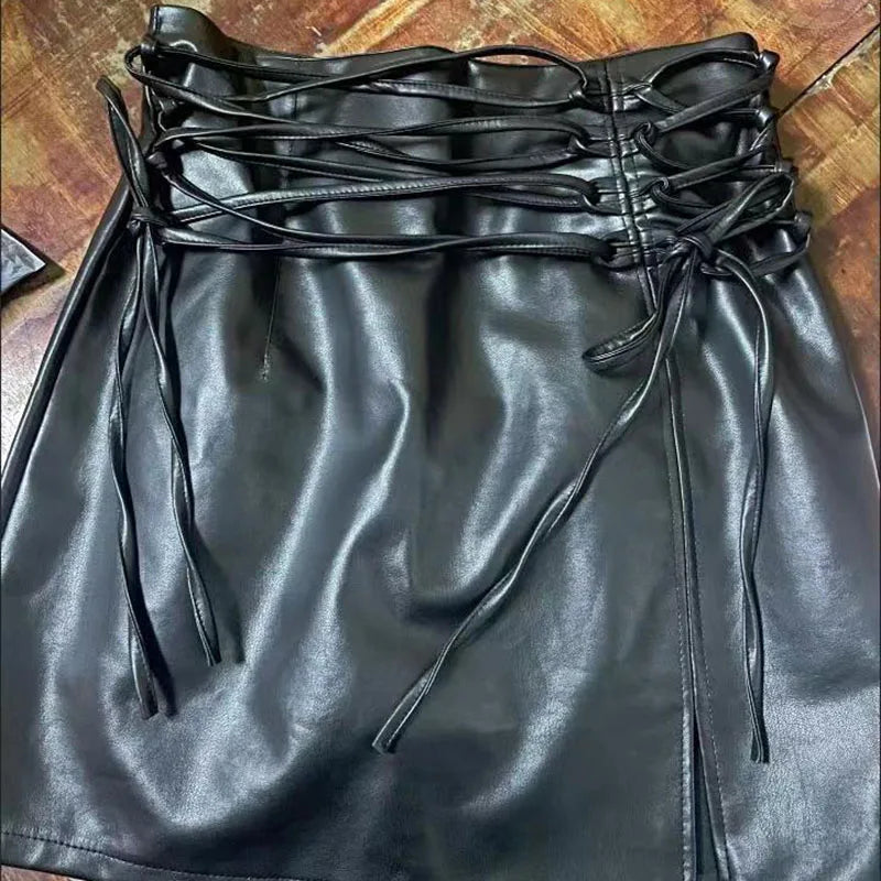 Veloura Black Leather Mini Skirts Women