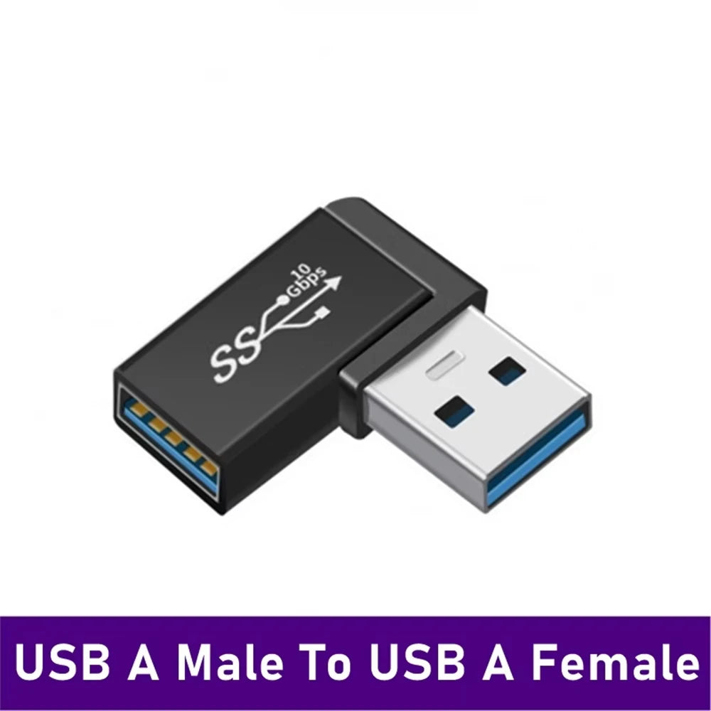 NNBILI USB3.0 Male to Female Right Angle Extension Adapter 90 Degree USB Connector Elbow Adapter 10Gbps For Laptop PC Converter