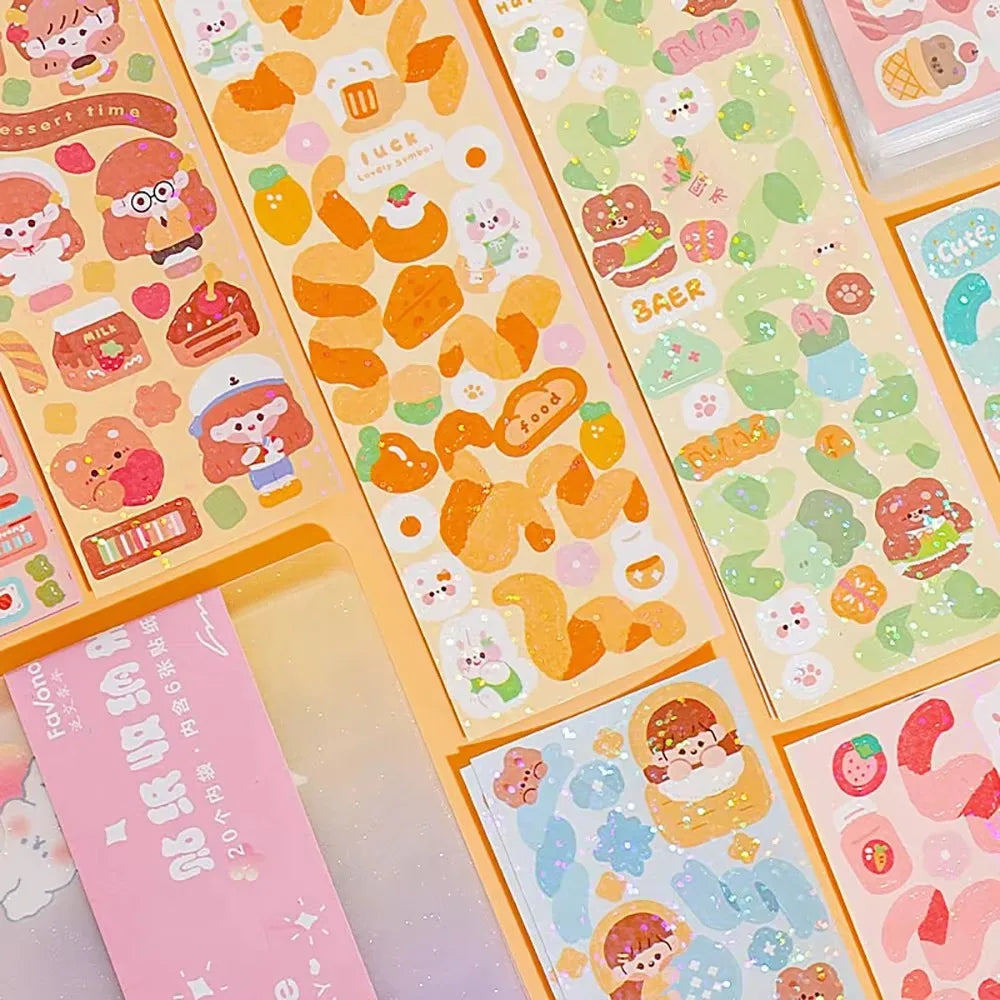 20-200 PCS Cute Stickers Goo Card Kawaii Cartoon Laser Sticker No repeat for Diary DIY School Students Decoration Stationery