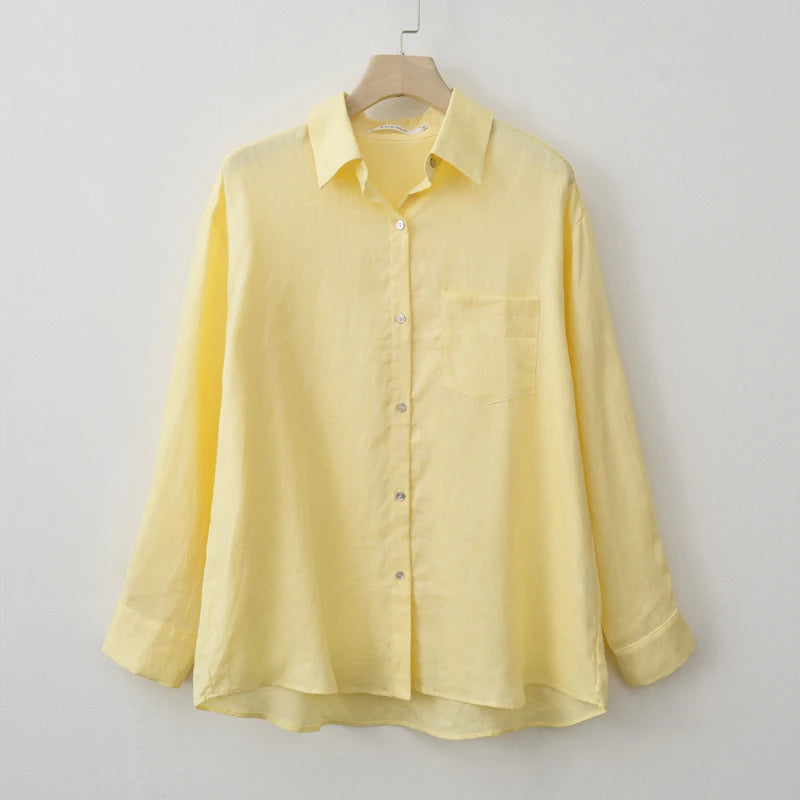Veloura Summer Autumn Long sleeve Linen oversized blouse Basic Shirt